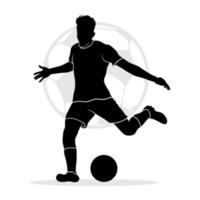 Silhouette eines professionellen Fußballspielers, der einen Freistoß isoliert auf weißem Hintergrund nimmt vektor