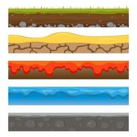 Boden, Boden, Wasseroberfläche, für benutzerdefinierte Spiele. 2D-Spielplattform. vektorillustration der erde, feurige lava vektor