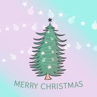 weihnachtsbaum mit lampenverzierung mit frohen weihnachtsgrußpastellfarben vektor