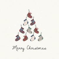 jul träd uppsättning med strumpor av annorlunda mönster med glad jul hälsningar på ljus bakgrund. vektor