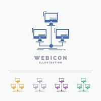 Datenbank. verteilt. Verbindung. Netzwerk. computer 5 farbe glyph web icon vorlage isoliert auf weiß. Vektor-Illustration vektor