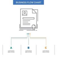 Vertrag. Abzeichen. Geschäft. Zustimmung. Zertifikat Business Flow Chart Design mit 3 Schritten. Liniensymbol für Präsentation Hintergrundvorlage Platz für Text vektor