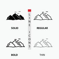 Berg. Landschaft. hügel. Natur. Vögel-Symbol in dünn. regulär. fette Linie und Glyphenstil. Vektor-Illustration vektor