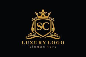 Royal Luxury Logo-Vorlage mit anfänglichem sc-Buchstaben in Vektorgrafiken für Restaurant, Lizenzgebühren, Boutique, Café, Hotel, Heraldik, Schmuck, Mode und andere Vektorillustrationen. vektor