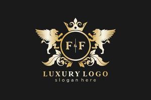 första ff brev lejon kunglig lyx logotyp mall i vektor konst för restaurang, kungligheter, boutique, Kafé, hotell, heraldisk, Smycken, mode och Övrig vektor illustration.
