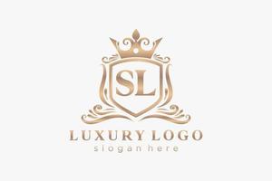 Royal Luxury Logo-Vorlage mit anfänglichem sl-Buchstaben in Vektorgrafiken für Restaurant, Lizenzgebühren, Boutique, Café, Hotel, Heraldik, Schmuck, Mode und andere Vektorillustrationen. vektor