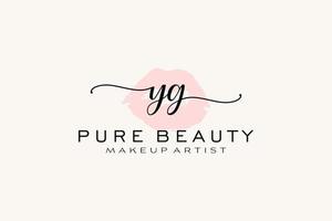 Anfangs-YG-Aquarell-Lippen vorgefertigtes Logo-Design, Logo für Make-up-Künstler-Business-Branding, errötendes Beauty-Boutique-Logo-Design, Kalligrafie-Logo mit kreativer Vorlage. vektor