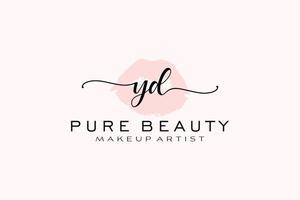 vorgefertigtes Logo-Design mit anfänglichen YD-Aquarelllippen, Logo für Make-up-Künstler-Business-Branding, Blush-Beauty-Boutique-Logo-Design, Kalligrafie-Logo mit kreativer Vorlage. vektor