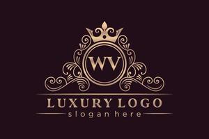 wv anfangsbuchstabe gold kalligrafisch feminin floral handgezeichnet heraldisch monogramm antik vintage stil luxus logo design premium vektor