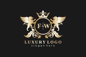 första fw brev lejon kunglig lyx logotyp mall i vektor konst för restaurang, kungligheter, boutique, Kafé, hotell, heraldisk, Smycken, mode och Övrig vektor illustration.