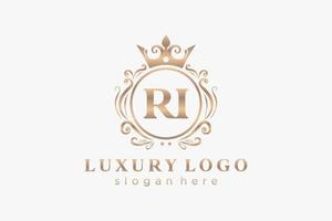 Royal Luxury Logo-Vorlage mit anfänglichem ri-Buchstaben in Vektorgrafiken für Restaurant, Lizenzgebühren, Boutique, Café, Hotel, Heraldik, Schmuck, Mode und andere Vektorillustrationen. vektor