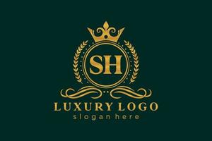 anfängliche sh-Buchstabe königliche Luxus-Logo-Vorlage in Vektorgrafiken für Restaurant, Lizenzgebühren, Boutique, Café, Hotel, heraldisch, Schmuck, Mode und andere Vektorillustrationen. vektor