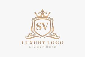 Royal Luxury Logo-Vorlage mit anfänglichem SV-Buchstaben in Vektorgrafiken für Restaurant, Lizenzgebühren, Boutique, Café, Hotel, Heraldik, Schmuck, Mode und andere Vektorillustrationen. vektor