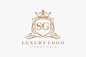 Royal Luxury Logo-Vorlage mit anfänglichem sg-Buchstaben in Vektorgrafiken für Restaurant, Lizenzgebühren, Boutique, Café, Hotel, Heraldik, Schmuck, Mode und andere Vektorillustrationen. vektor