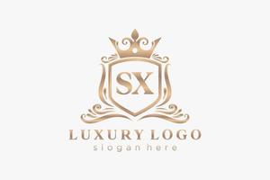 Royal Luxury Logo-Vorlage mit anfänglichem sx-Buchstaben in Vektorgrafiken für Restaurant, Lizenzgebühren, Boutique, Café, Hotel, Heraldik, Schmuck, Mode und andere Vektorillustrationen. vektor