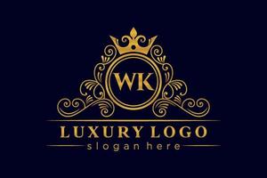 wk anfangsbuchstabe gold kalligrafisch feminin floral handgezeichnet heraldisch monogramm antik vintage stil luxus logo design premium vektor
