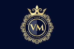 vm anfangsbuchstabe gold kalligraphisch feminin floral handgezeichnet heraldisch monogramm antik vintage stil luxus logo design premium vektor