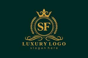 Royal Luxury Logo-Vorlage mit anfänglichem sf-Buchstaben in Vektorgrafiken für Restaurant, Lizenzgebühren, Boutique, Café, Hotel, Heraldik, Schmuck, Mode und andere Vektorillustrationen. vektor