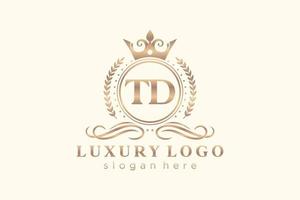 Royal Luxury Logo-Vorlage mit anfänglichem td-Buchstaben in Vektorgrafiken für Restaurant, Lizenzgebühren, Boutique, Café, Hotel, Heraldik, Schmuck, Mode und andere Vektorillustrationen. vektor