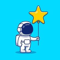 niedlicher astronaut, der sternballon-cartoon-vektorsymbolillustration hält. Symbolkonzept für Wissenschaftstechnologie isolierter Premium-Vektor. flacher Cartoon-Stil vektor
