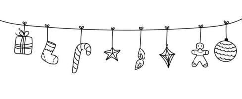 weihnachtsgirlande mit feiertagselementen in der gekritzelart-vektorillustration. Dekoration des neuen Jahres. vektor