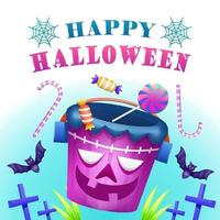 Fröhliches Halloween, Süßigkeitenkorb in Form eines Zombiekopfes. für Veranstaltungen geeignet vektor