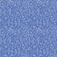 nahtloses muster des blumengekritzels. Vektorillustration von handgezeichneten Wildblumen und Kräutern auf blauem Hintergrund. Vektorblumen-Endlosdruck für Stoff- oder Bettwäschedesign. vektor