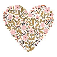 Blumen Herz. handgezeichnete rosa Blumen. romantisches element für gruß- und einladungskarten, hochzeitsdekoration, modedesign, scrapbooking. vektor