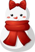 söt snögubbe flicka med en rosett och scarf i tecknad serie stil isolerat vektor