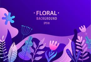 vektor platt illustration, baner med blommor, löv, blommor, himmel. ljus vibrerande lutning färger, bakgrund för webb, landning, kosmetika, förpackning, posters