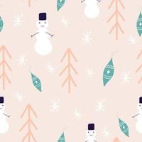 vinter- sömlös mönster med gran träd, snögubbe och hand dragen jul leksak. yta design för textil, tyg, tapet, förpackning, gåva slå in, papper, klippbok och förpackning. vektor