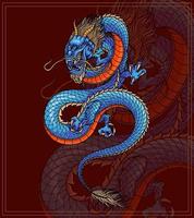 asiatische drachen klassische tattoo kreisförmige illustration vektor