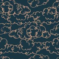 Nahtloses Vektormuster mit einer gravierten Zeichnung von Wolken. rosafarbene Linien auf tiefblauem Hintergrund. guter Druck für Geschenkpapier, Verpackungsdesign, Tapeten, Keramikfliesen und Textilien vektor