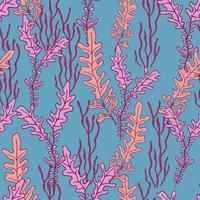 buntes, nahtloses Muster mit Unterwasserpflanzen. Zeichnen von Algen in rosa Farbe auf blauem Hintergrund. guter Druck für Tapeten, Textilien, Geschenkpapier, Keramikfliesen. Vektor-Illustration vektor