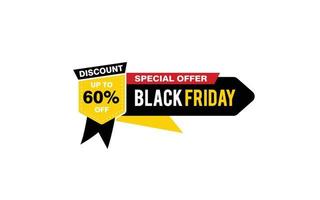 60 Prozent Rabatt Black Friday Angebot, Räumung, Werbebanner-Layout mit Aufkleberstil. vektor