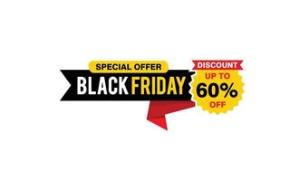 60 Prozent Rabatt Black Friday Angebot, Räumung, Werbebanner-Layout mit Aufkleberstil. vektor