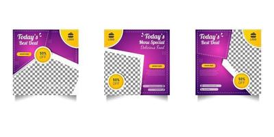 Social Media Food Sale Template Design mit violetten Abstufungen vektor
