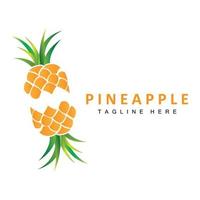 Ananas-Logo-Design, Vektor aus frischen Früchten, Plantagenillustration, Markenetikett für Fruchtprodukte