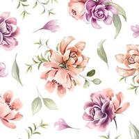 handgemaltes blumenmuster aus rosa und lila blume in aquarell vektor