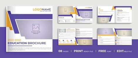 kreatives 8-seitiges quadratisches Bildungsbroschürendesign, quadratische mehrseitige Zulassungsbroschürenvorlage vektor