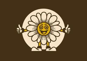 Retro-Kunstillustration einer Sonnenblume mit glücklichem Gesicht vektor