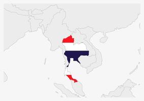 thailand Karta markerad i thailand flagga färger vektor