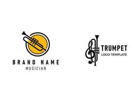 trumpet logotyp design, generera melodi, musikalisk jazz instrument vektor skiss illustration