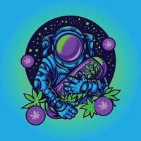 astronaut, der cannabiskapselillustration hält vektor