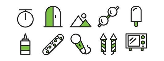 Reihe von Symbolen für Websites und Anwendungen, Liniensymbole mit grüner Farbmischung vektor