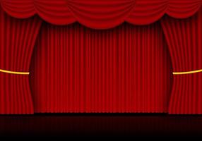 röd ridå opera, bio eller teater skede draperier. strålkastare på stängd sammet gardiner bakgrund. vektor illustration