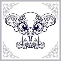 söt elefant tecknad serie mandala konst isolerat på vit bakgrund vektor