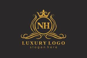 Royal Luxury Logo-Vorlage mit anfänglichem nh-Buchstaben in Vektorgrafiken für Restaurant, Lizenzgebühren, Boutique, Café, Hotel, Heraldik, Schmuck, Mode und andere Vektorillustrationen. vektor