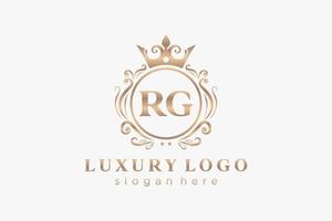 Royal Luxury Logo-Vorlage mit anfänglichem rg-Buchstaben in Vektorgrafiken für Restaurant, Lizenzgebühren, Boutique, Café, Hotel, Heraldik, Schmuck, Mode und andere Vektorillustrationen. vektor