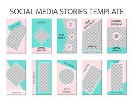 social media berättelser mall för mobil app. uppsättning av 10 berättelse layout för smm och bloggare. mynta grön och rosa pastell Färg palett. redigerbar webb banderoller layout för mobil applikationer. vektor